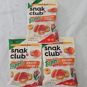 3-PACK SNAK CLUB Tajin CHILI & LIME PEACH Rings Snack Size Bags 2.5 Oz
